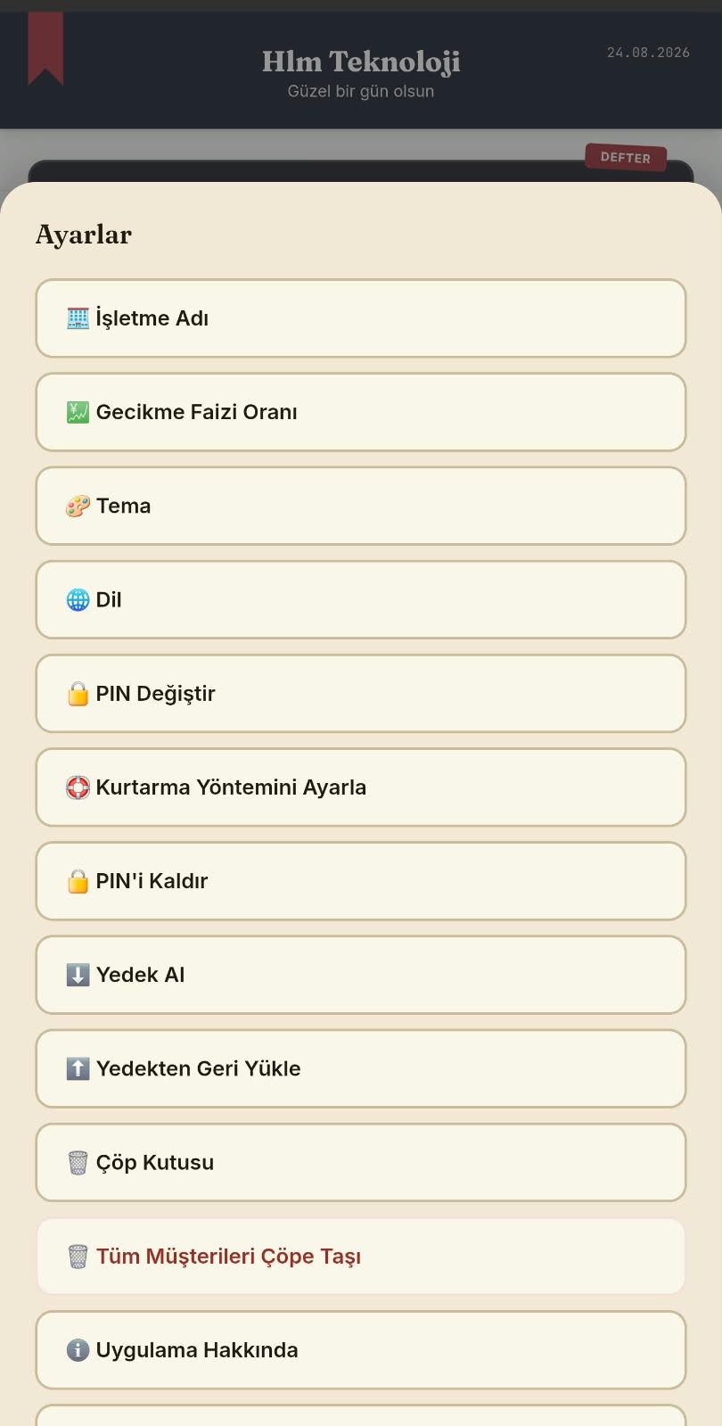 Gelişmiş Ayarlar ekranı