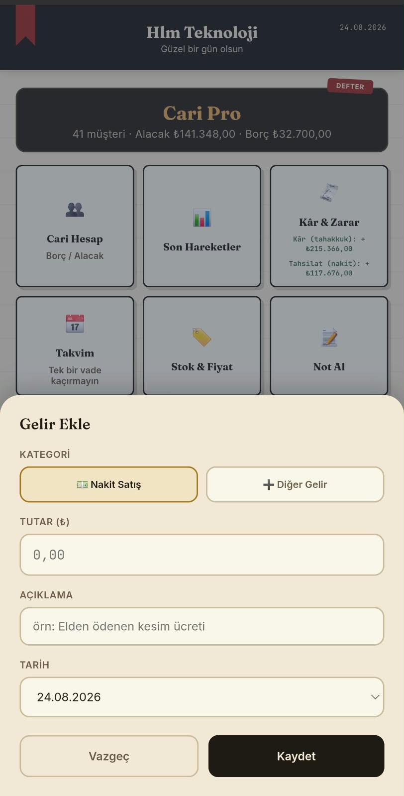Gelir ekleme formu